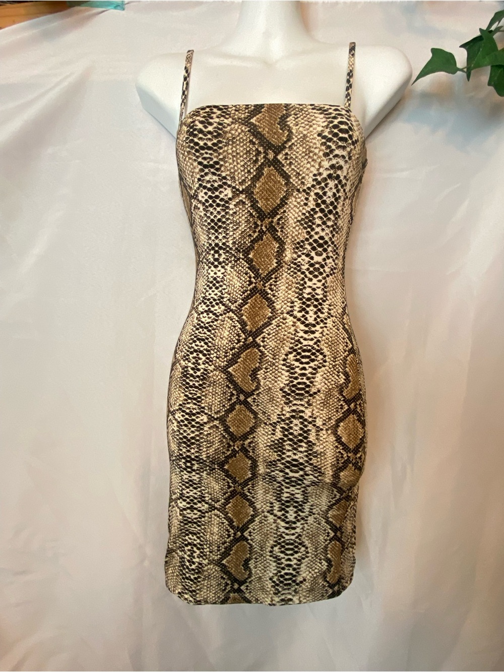 NWT Salty Snake Print Bodycon Adjustable Strap Slip Dress in Brown/Tan/Black
